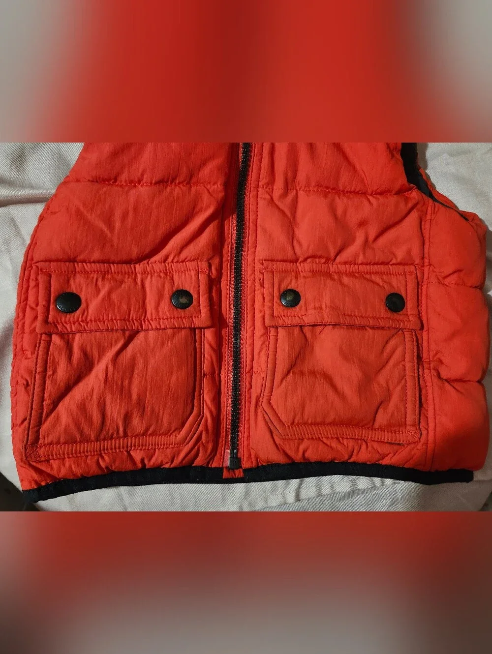 babyGAP Orange Kids Hooded Puffer Vest with Black & Charcoal Gray Hood Lining